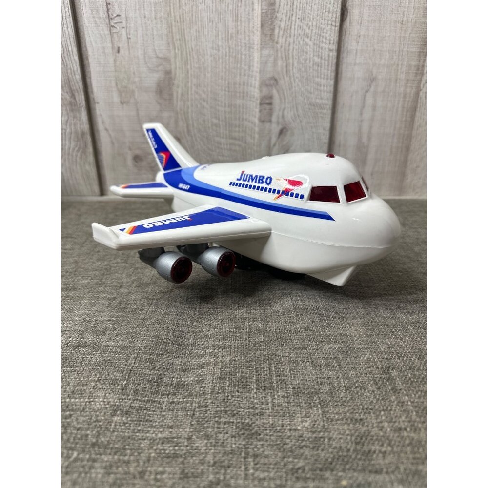 Vintage Sonic Jumbo Jet Toy Airplane With Lights & Sounds HK 627 White Blue - Picture 1 of 9